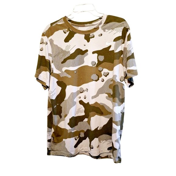 Nike Dri-Fit Camo T-Shirt XL Green & Beige Short Sleeve Mens Activewear Country - Picture 1 of 8